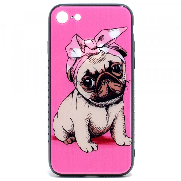 Wholesale iPhone 8 / 7 Design Tempered Glass Hybrid Case (Puppy Pug)
